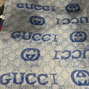 Gucci Blue Logo Pattern 100 Silk Scarf